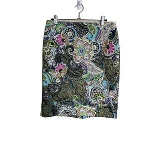Talbots Green Purple Floral Paisley Skirt 4 Petite